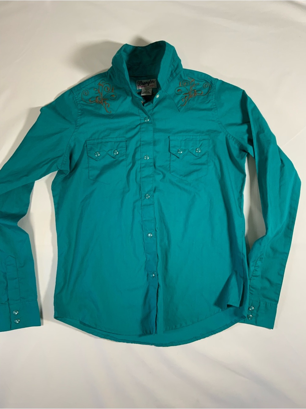 Wrangler Teal Western Snap-Front Embroidered Shirt